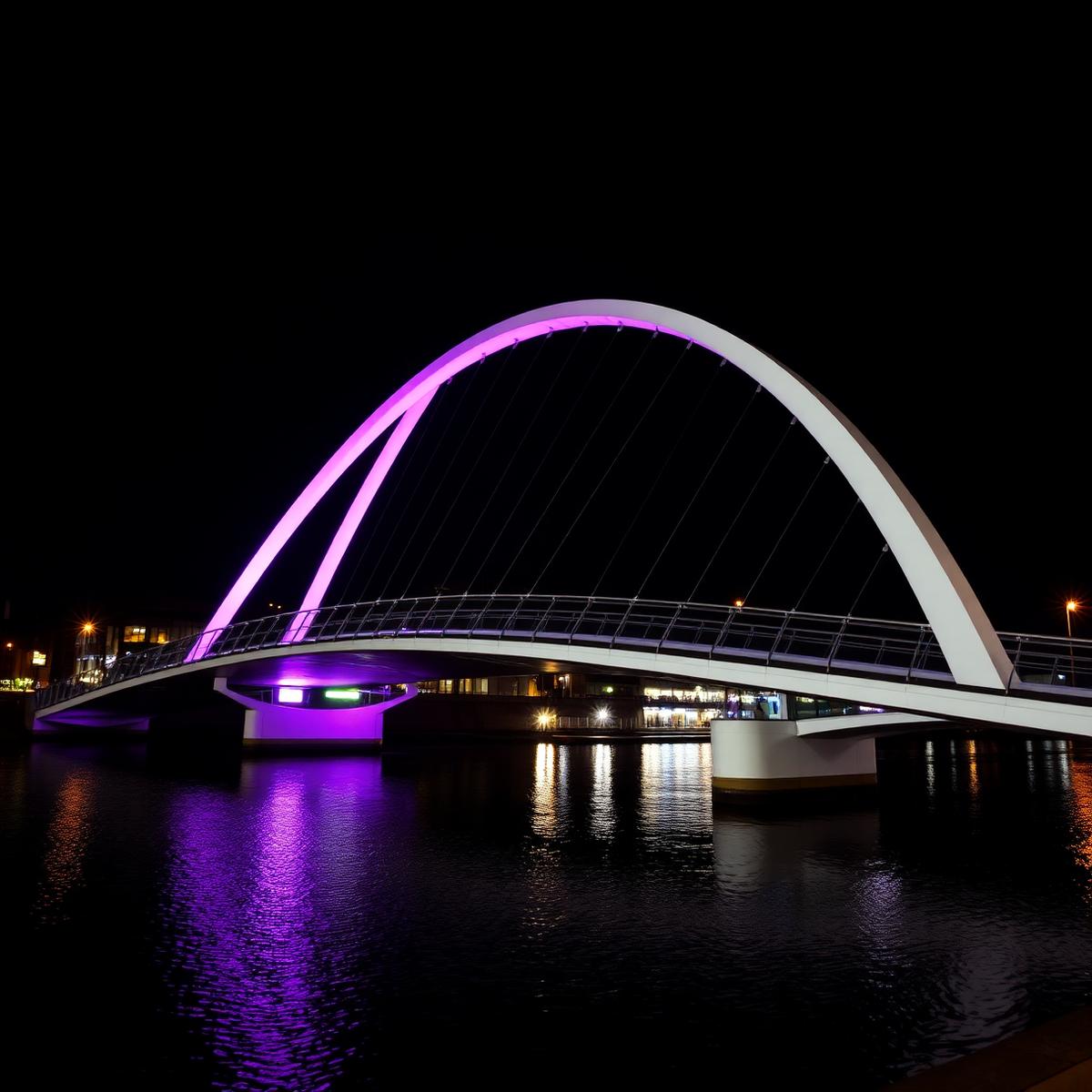 The Gateshead Millennium Bridge lit up over the River Tyne at night